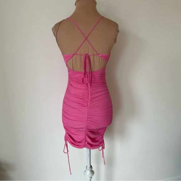 RUMOR Total Time Pink Ruched Open Back Y2K Mini Party Bodycon Dress NWT AU6/US2 - Picture 7 of 12